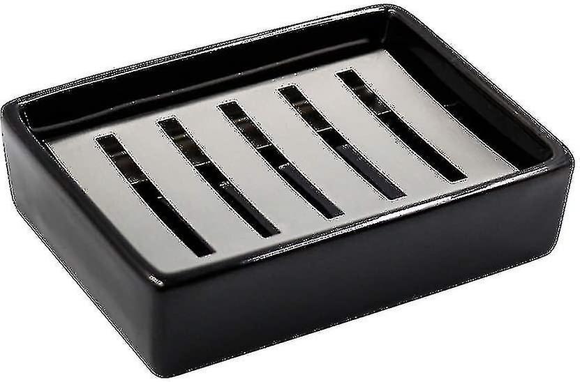 304 Stainless Steel Ceramic Bathroom Soap Dish, Double Layer, Self-draining