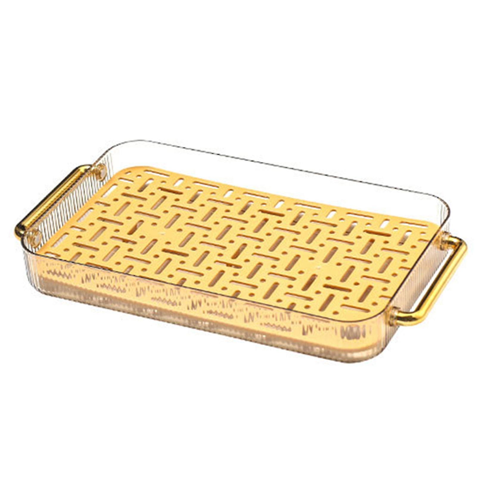 Elegant Gold Tea Tray with Dual Handles and Double-Layer Drainage