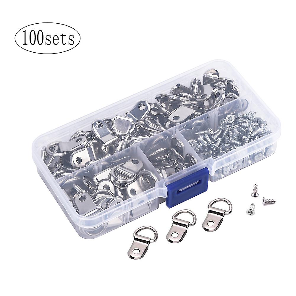 100 Set D-Ring Picture Hangers with Screws for Hanging Clock Paintings Artwork Hook Photo Mirrors Single Hole D-Rings Ne