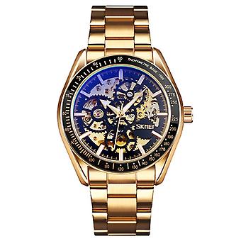 SKMEI 9194 Reloj Mecánico Esqueleto Automático para Hombre Esfera Negra Dorada