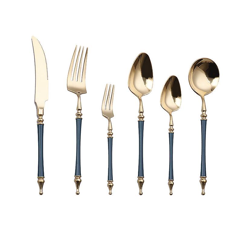 304 Stainless Steel Flatware Sets White Gold Color Spork For Western-style Food Knife Roman Column 5-piece Set