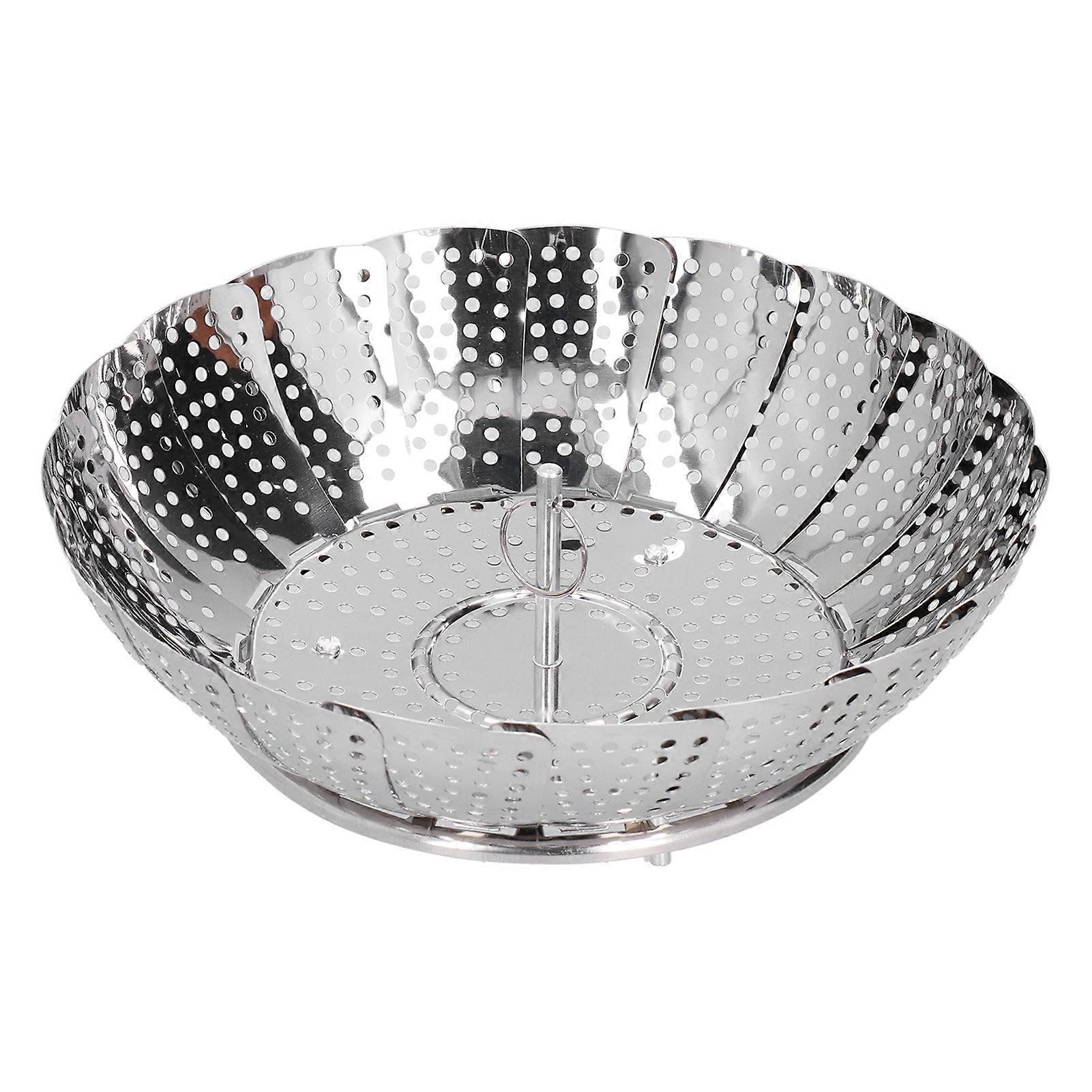Stainless Steel Steamer Basket 28cm Diameter Retractable Foldable Steaming Rack for Home