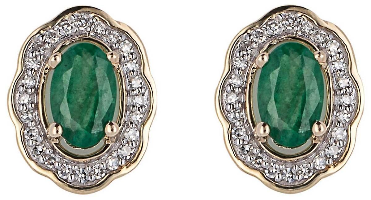Elements Gold Emerald and Diamond Ornate Earrings - Green/Gold