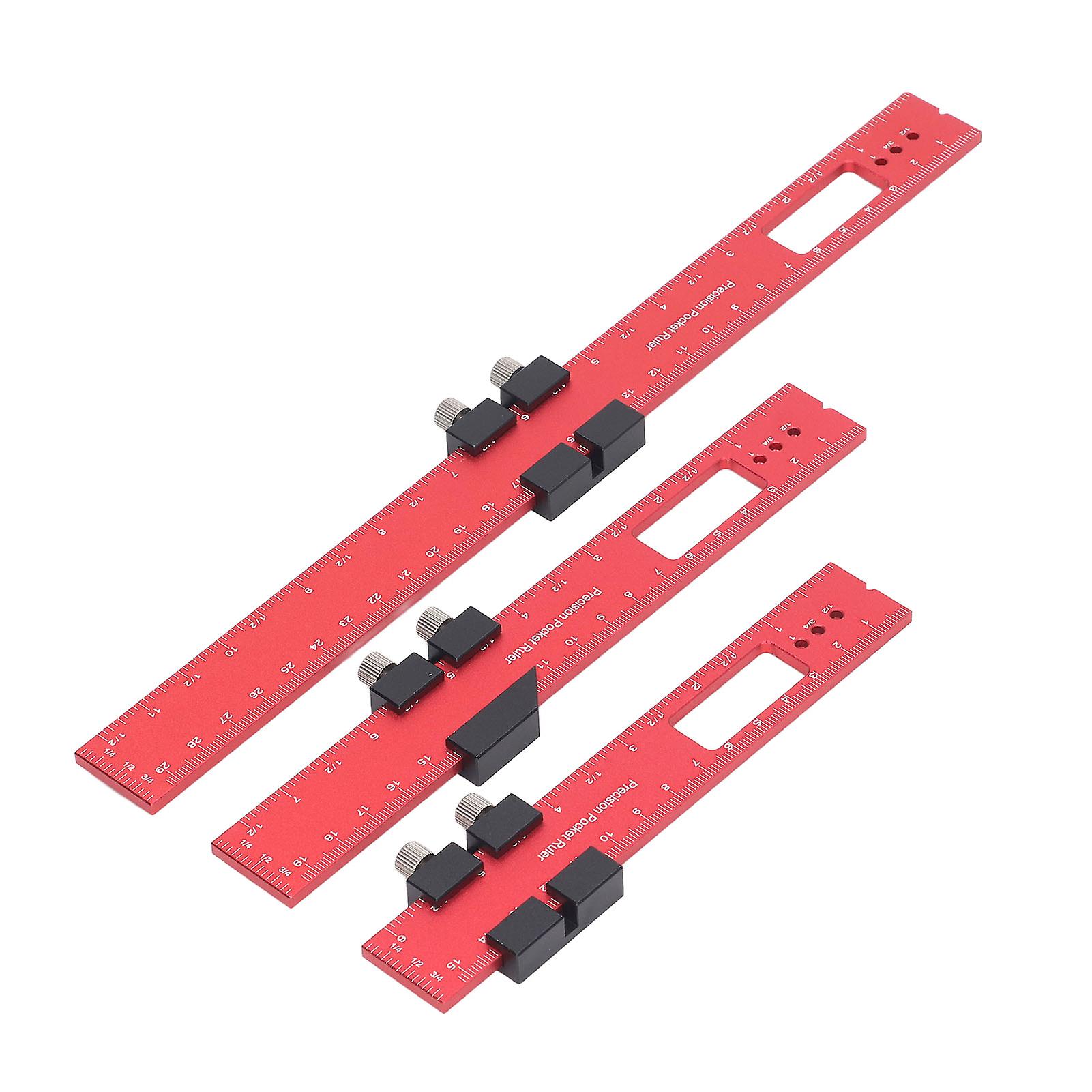 Red Woodworking Positioning Measuring Scribing Ruler with Stopper Carpenter Marking Ruler 16 20 30cm