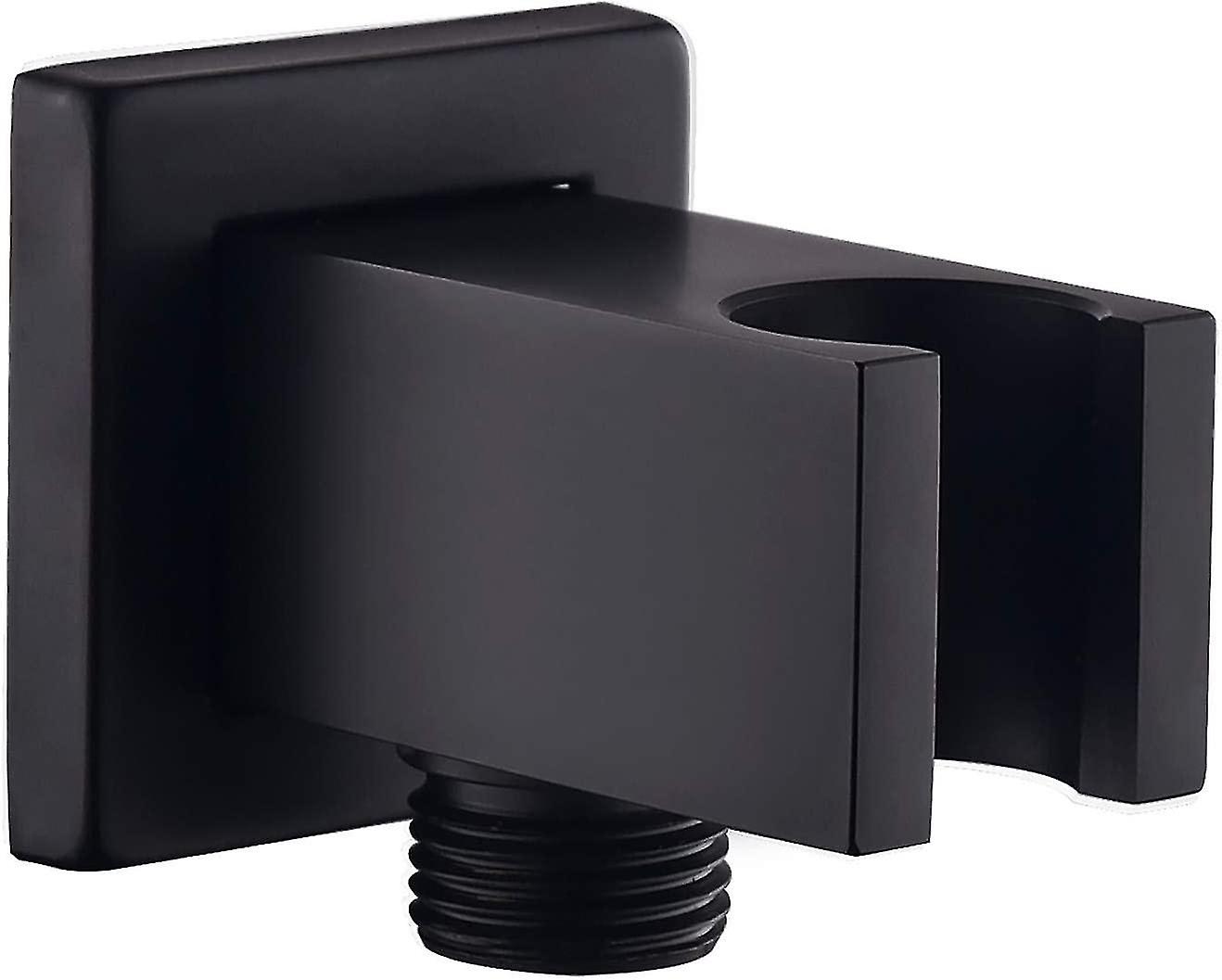 Wall Mount Connection Elbow Black Shower Head with Bracket, 1/2" Square Brass Connection