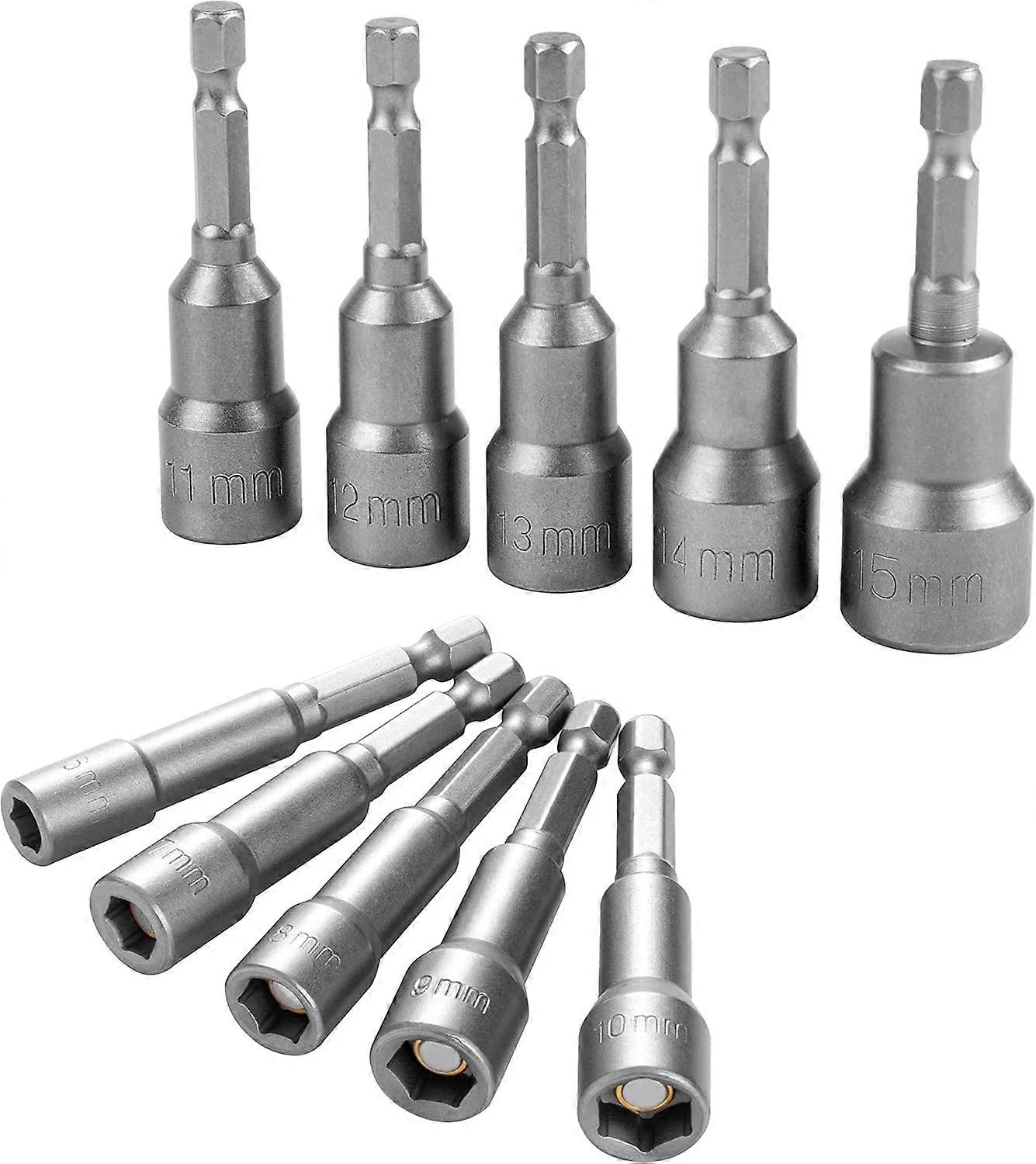 10 Pieces Hexagonal Magnetic Socket Bit Socket, Impact Driver Socket 6-15mm for Hand Drill, Electric Screwdriver, Socket Wrench