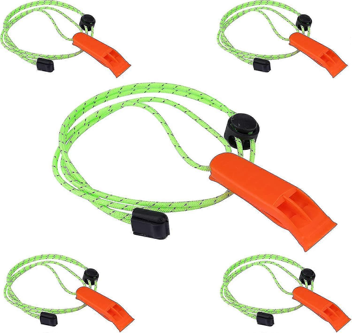 Pack Of 5 Emergency Whistle, Survival Whistle With Lanyard, Extra Loud Plastic Whistle, Signal Whistle
