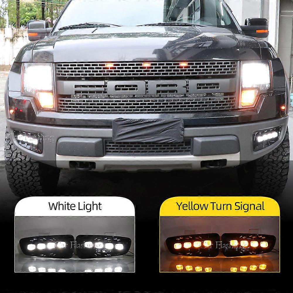 1 Set DRL LED Daytime Running Lights For Ford Raptor SVT F150 2009 2010 2011 2012 2013 2014 with Turn Signal Yellow Fog Lamp