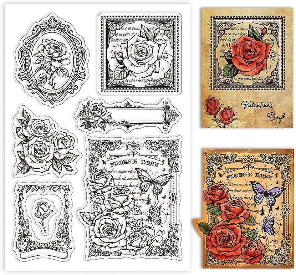 1Sheet Retro Rose Border Silicone Clear Stamp Seals