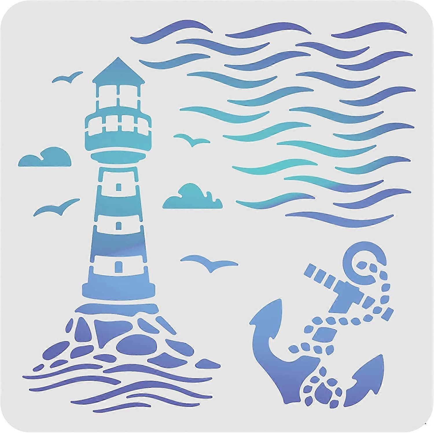 1pc Nautical Stencils Template Plastic Lighthouse Drawing Painting Stencils Square Reusable Stencils