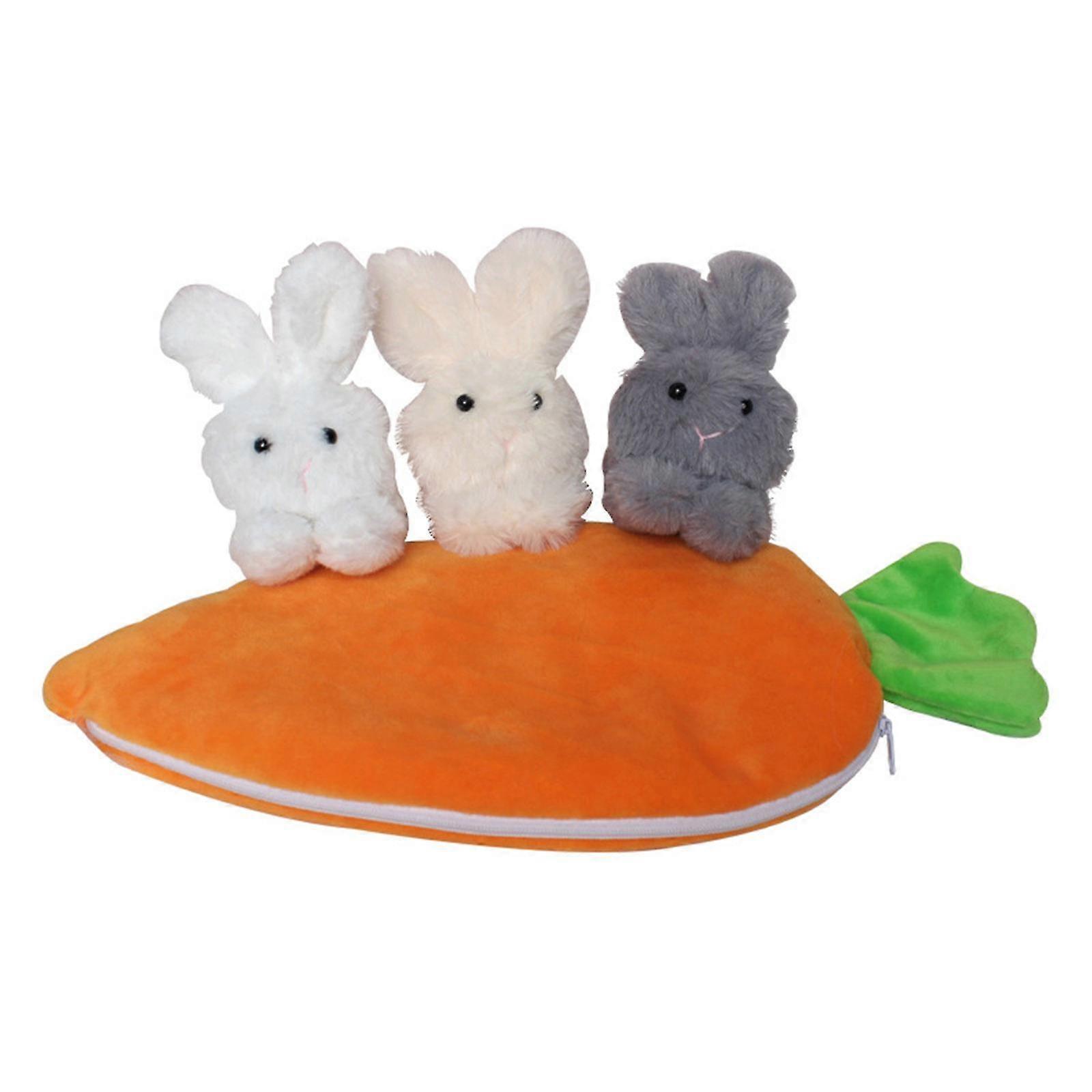 3 Bunnies Dolls In Carrot Bag Set Ornament Plush Rabbit Ornaments Carrot Purse
