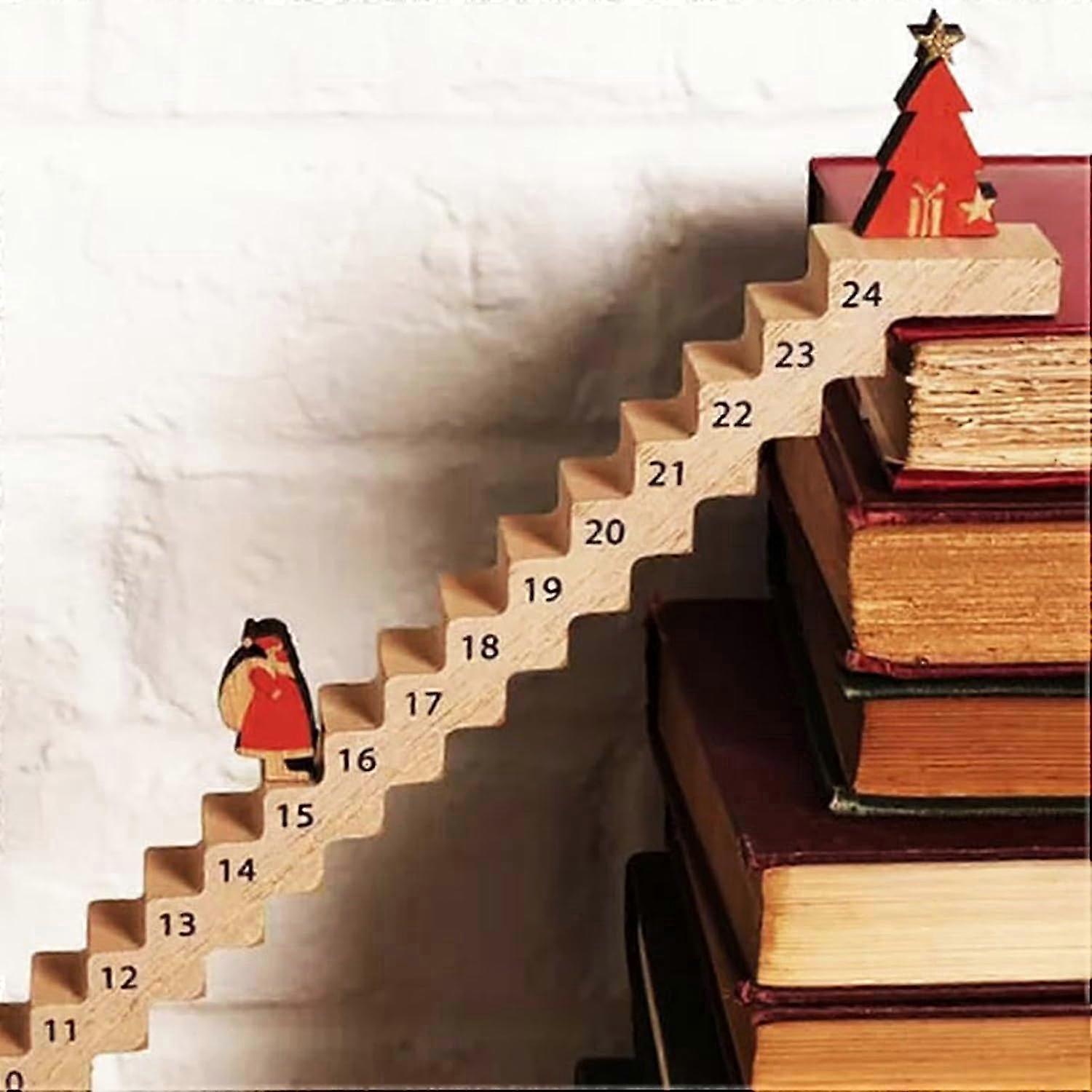 Climbing Santa Advent Calendar 2024, Wooden Stairs Christmas Advent Calendar, 24 Days Christmas Countdown Calendar Desk Decoration