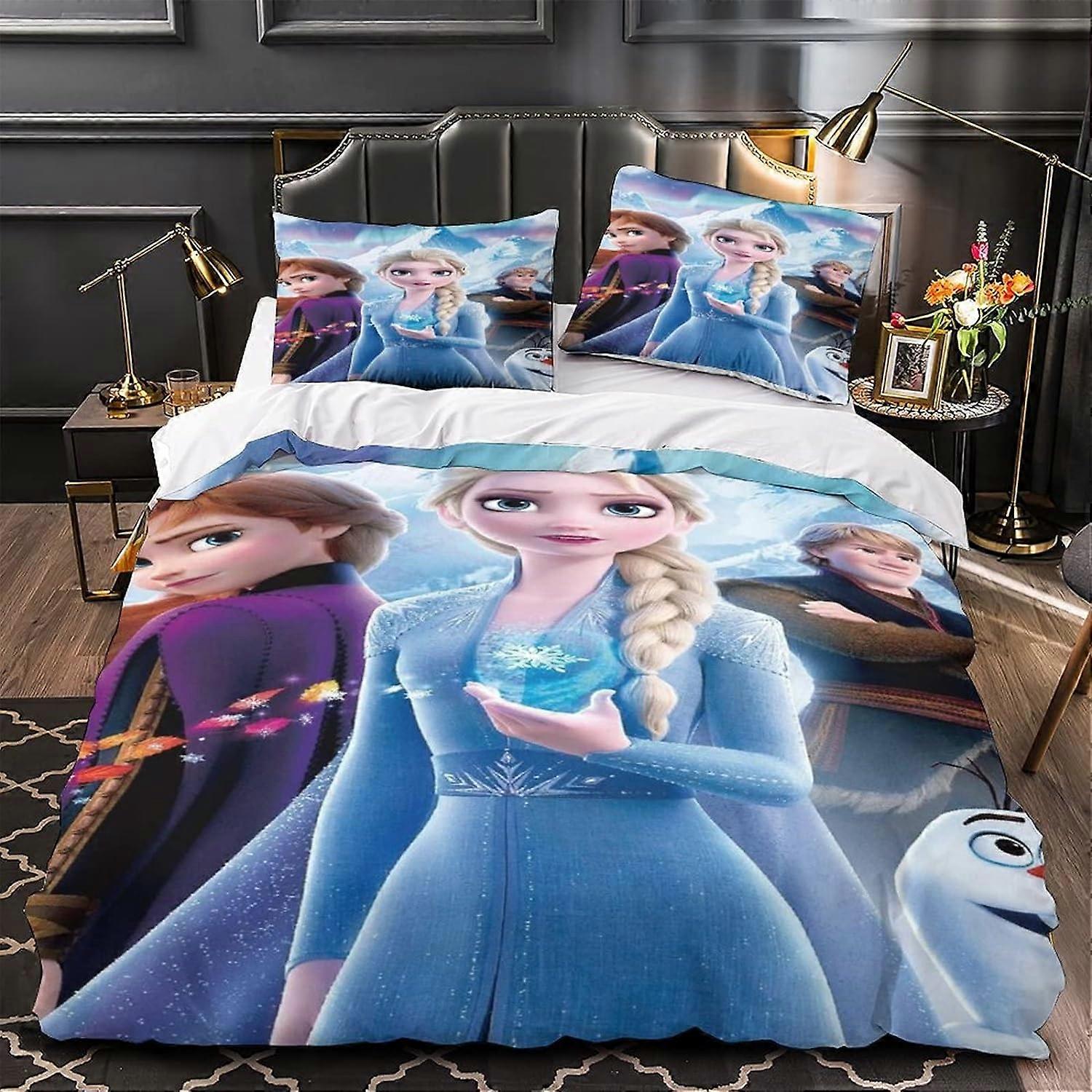 Bedding Set with Printed Duvet Cover D Frozen Elsa Duvet Cover with Zipper for Children Teenagers, Hypoallergenic 135*200 CM