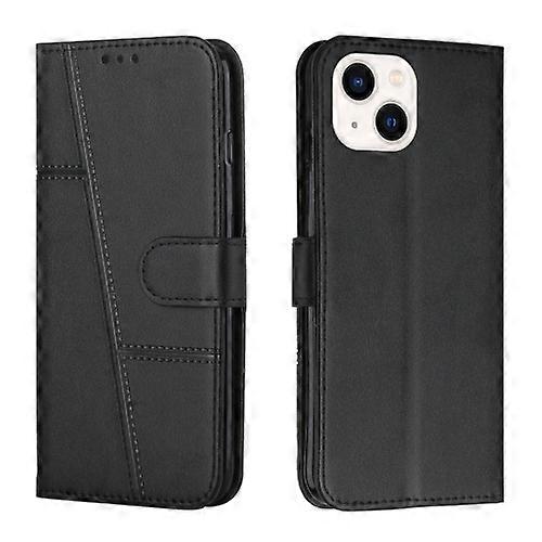 For iPhone 15 Stitching Calf Texture Buckle Leather Mobile Phone Case