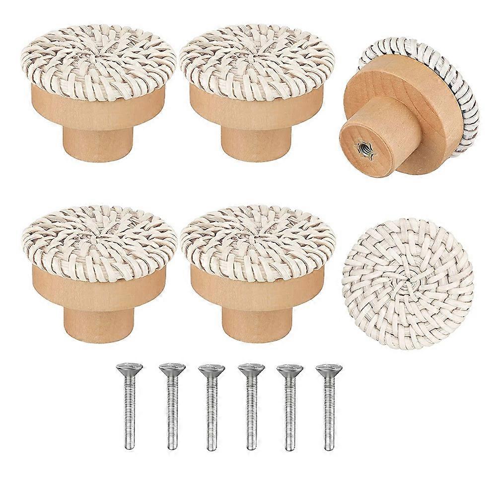 Boho Rattan Dresser Knobs Round Wooden Drawer Knobs Handmade Wicker Woven and Screws for Boho Furni