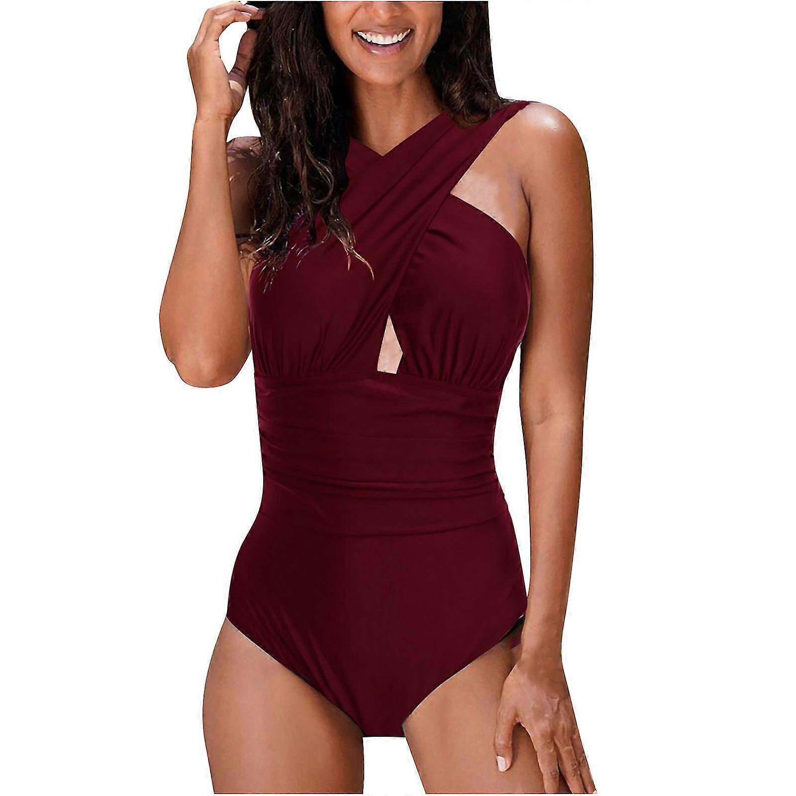 Women's Solid Color Conjoined Body Swimsuit Twining Overlapping Bikini Swimsuit