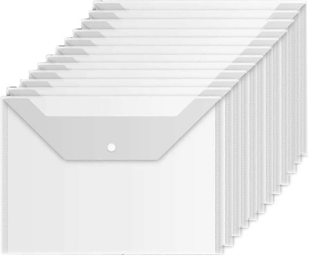 Plastic Envelope Folder With Snap Closure, A4 Size, 10 Pack, White