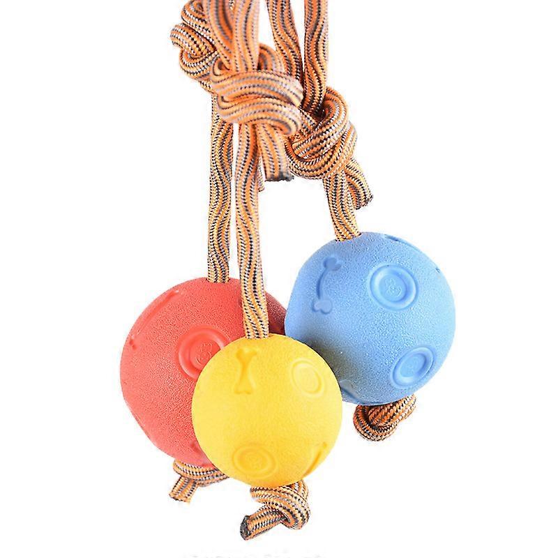 MUJIXI 3 Pieces Dog Ball with Rope, Durable Strong Rubber Ball on a Rope, Perfect for Picking Up, Catching, Throwing and Pulling Rope (6cm)