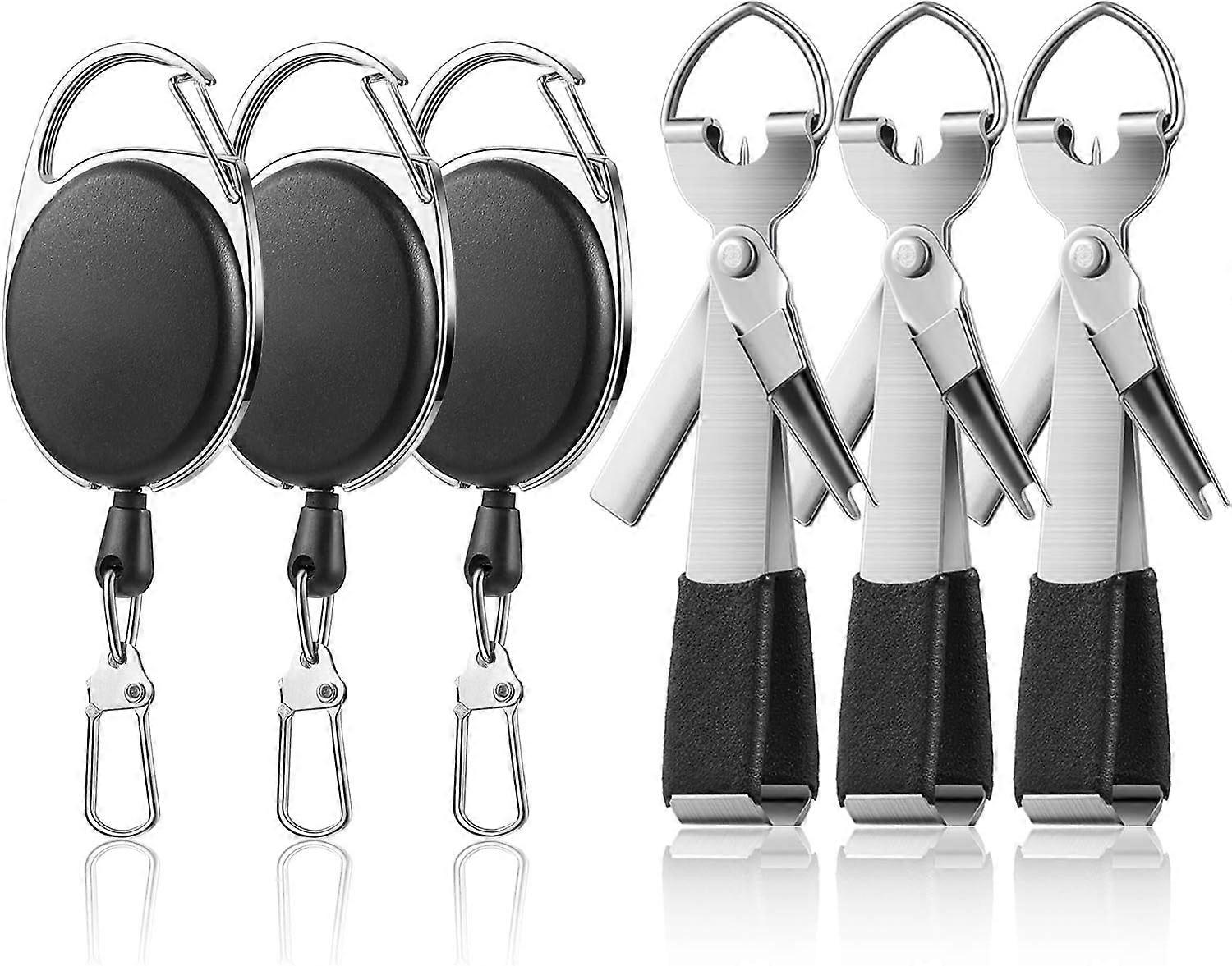 Fishing quick knotting tool includes stainless steel 4-in-1 fly line scissors and retractor combo fly line scissors retractor set of 3