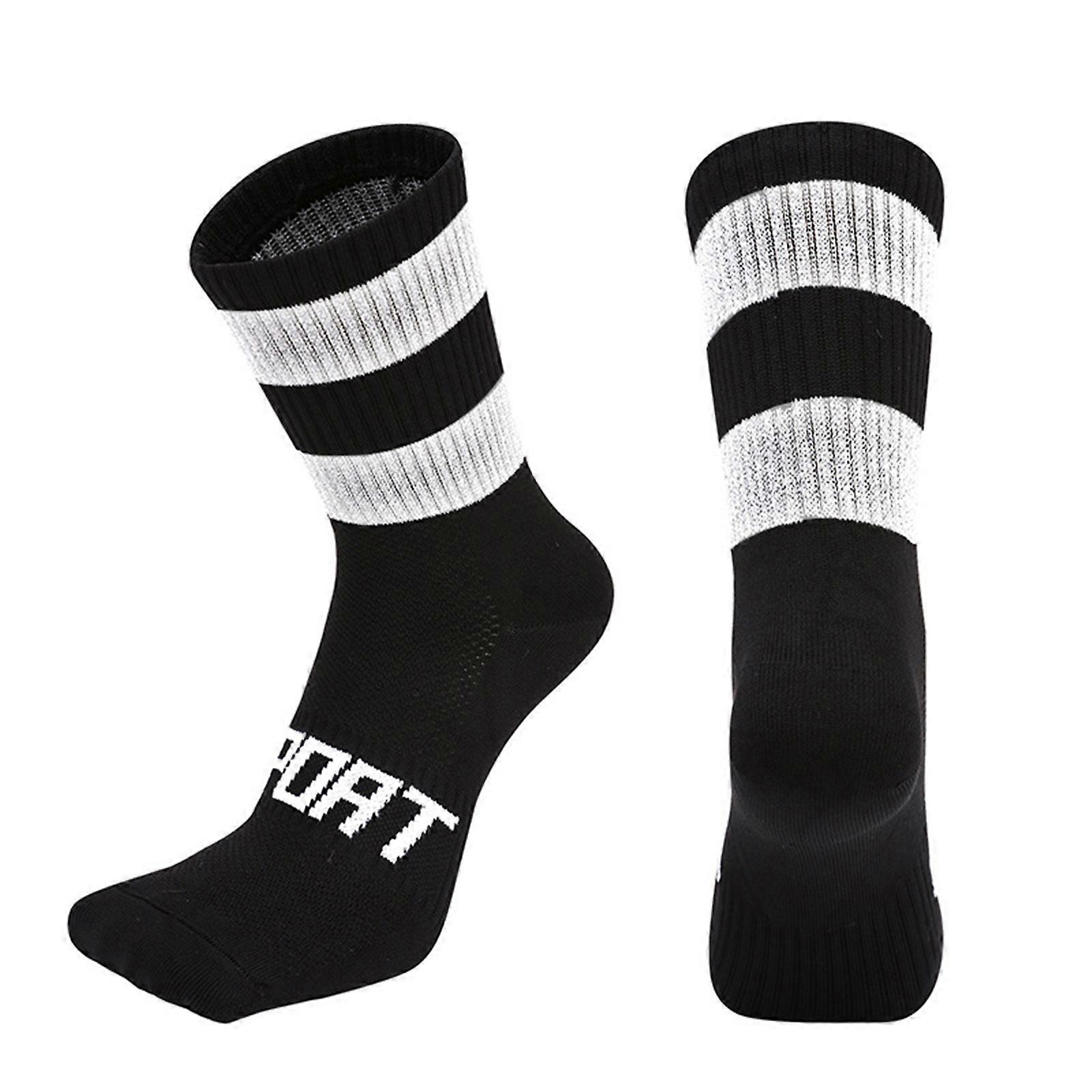 1 Pair Men Women Reflective Cycling Socks Breathable Sweat Absorption Mesh Long Socks Elastic Soft Riding Sports Socks for Daily Wear Kaesi