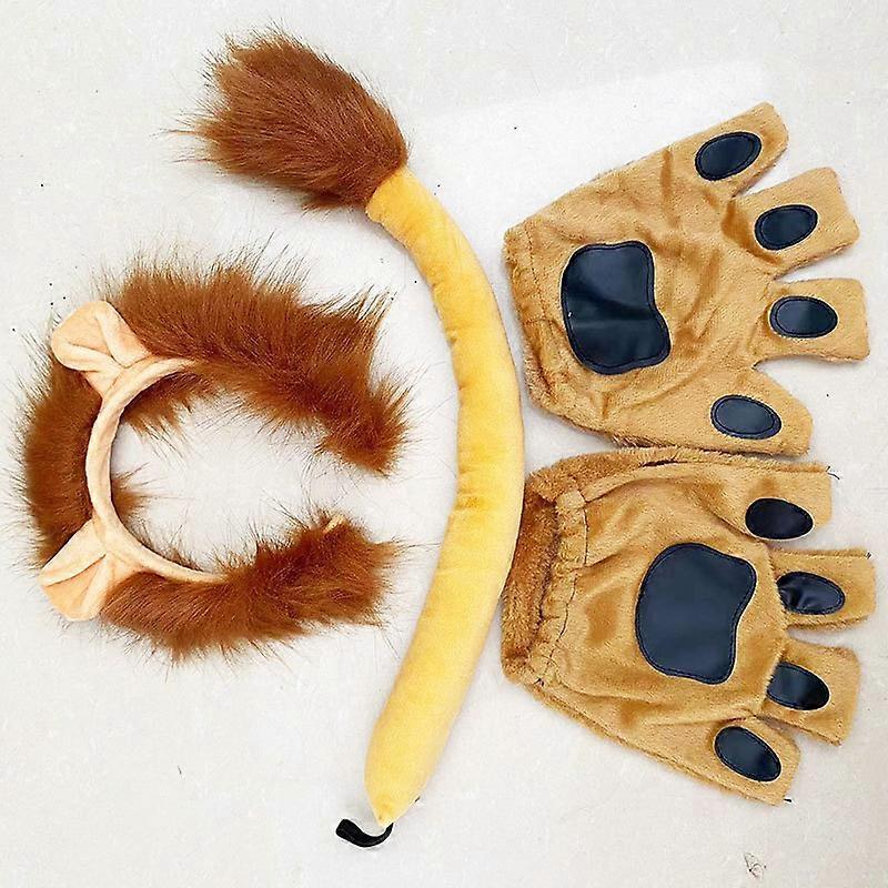 ライオンの耳と尾のセットカーニバル動物の耳のヘッドバンドキッズライオンコスチュームライオンの耳のヘッドバンドパーティー用