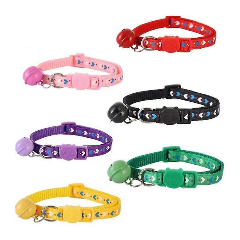 6 Pack Cat Collar with Bell, Solid & Safe Collars for Cats, Nylon, Kitty Collars, Pet Collar, Breakaway Cat Collar