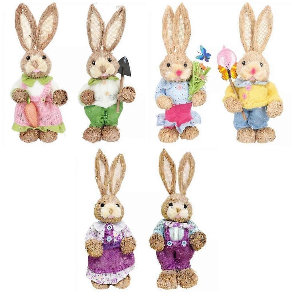 6x Straw Easter Rabbit Decoration Photo Props Bunny Statues Tabletop Decor