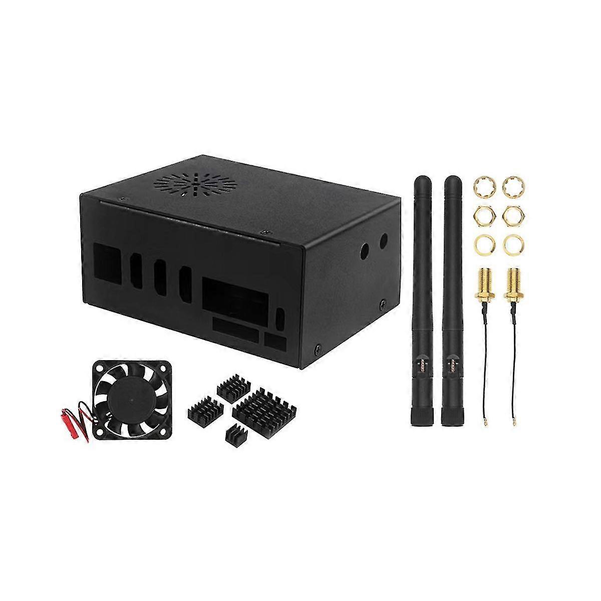 For 5 Plus Metal Case With Cooling Fan Heat Sink 2 Antenna Wifi6 Bt For 5 Plus 4 / 8 /16 Gb