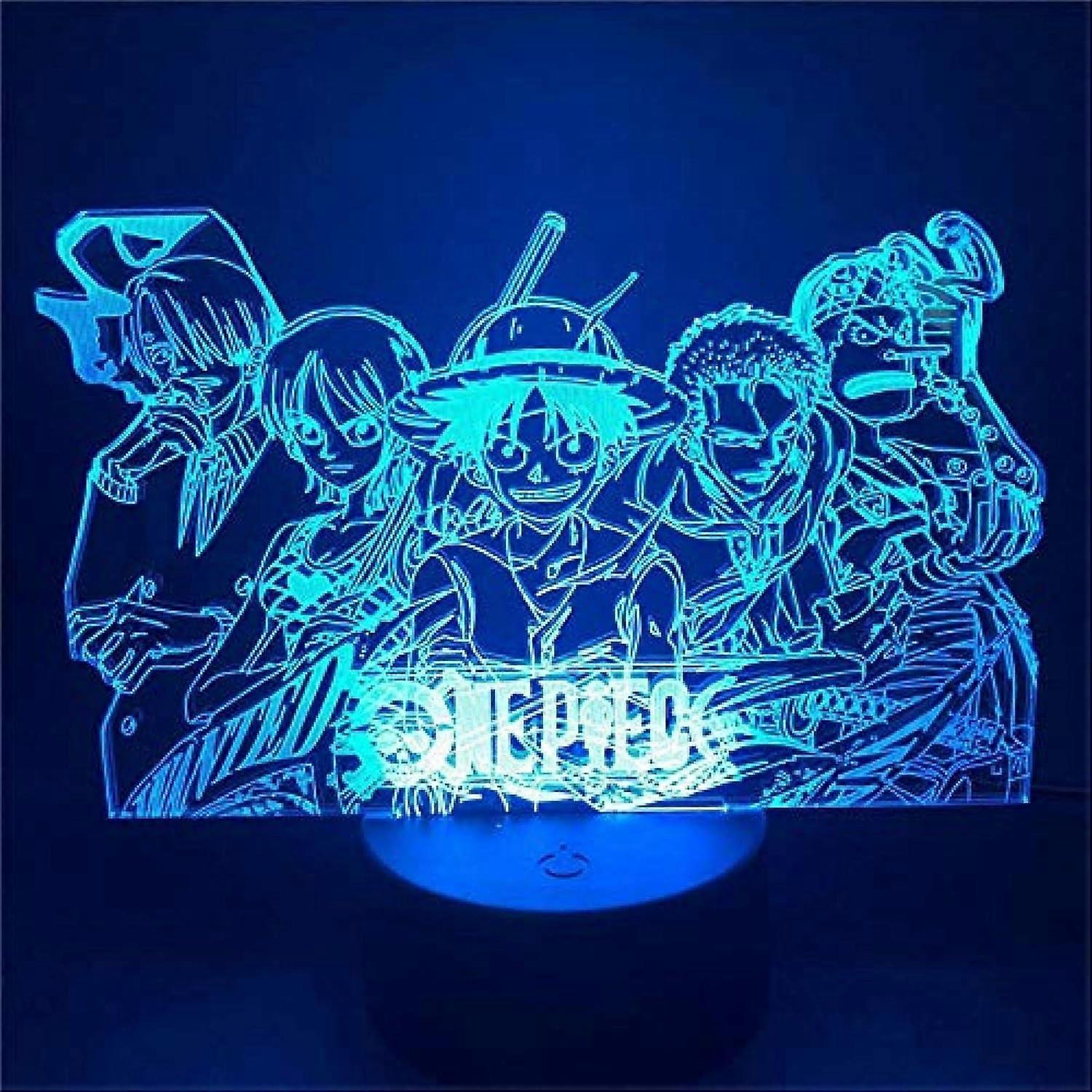 SBSG One Piece Luffy 3D Illusion Night Light Lamp Smart Touch, RGB Effect USB Cable Powered Creative 3D Japanese Anime Lamp