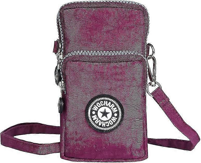 السيدات الفتيات النايلون تصميم حقيبة الكتف الصغيرة كروس بودي حقائب اليد المعصم (الأرجواني العميق)