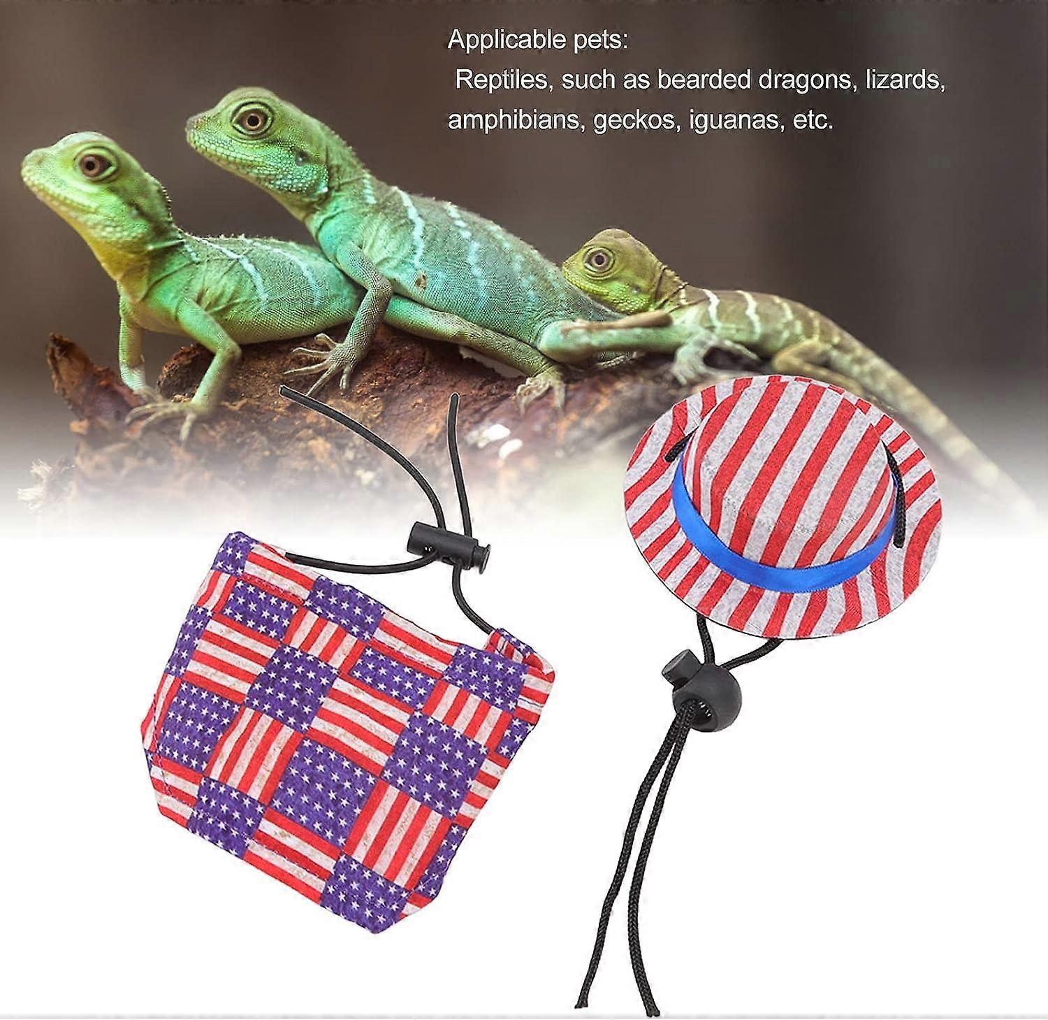 Lizard Bandanas, Bearded Dragon Cloak Hat Set Adjustable Interesting Lizard Bandanas for Bearded Dragons, Amphibians, Geckos, Iguanas (M-PINK), Bearde