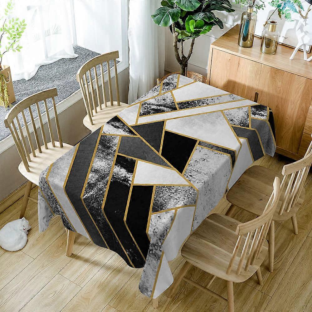 Geometric Stripes Tablecloth Black and Gray Stitching Pattern Rectangular Waterproof Kitchen Decoration Accessories Tablecloth