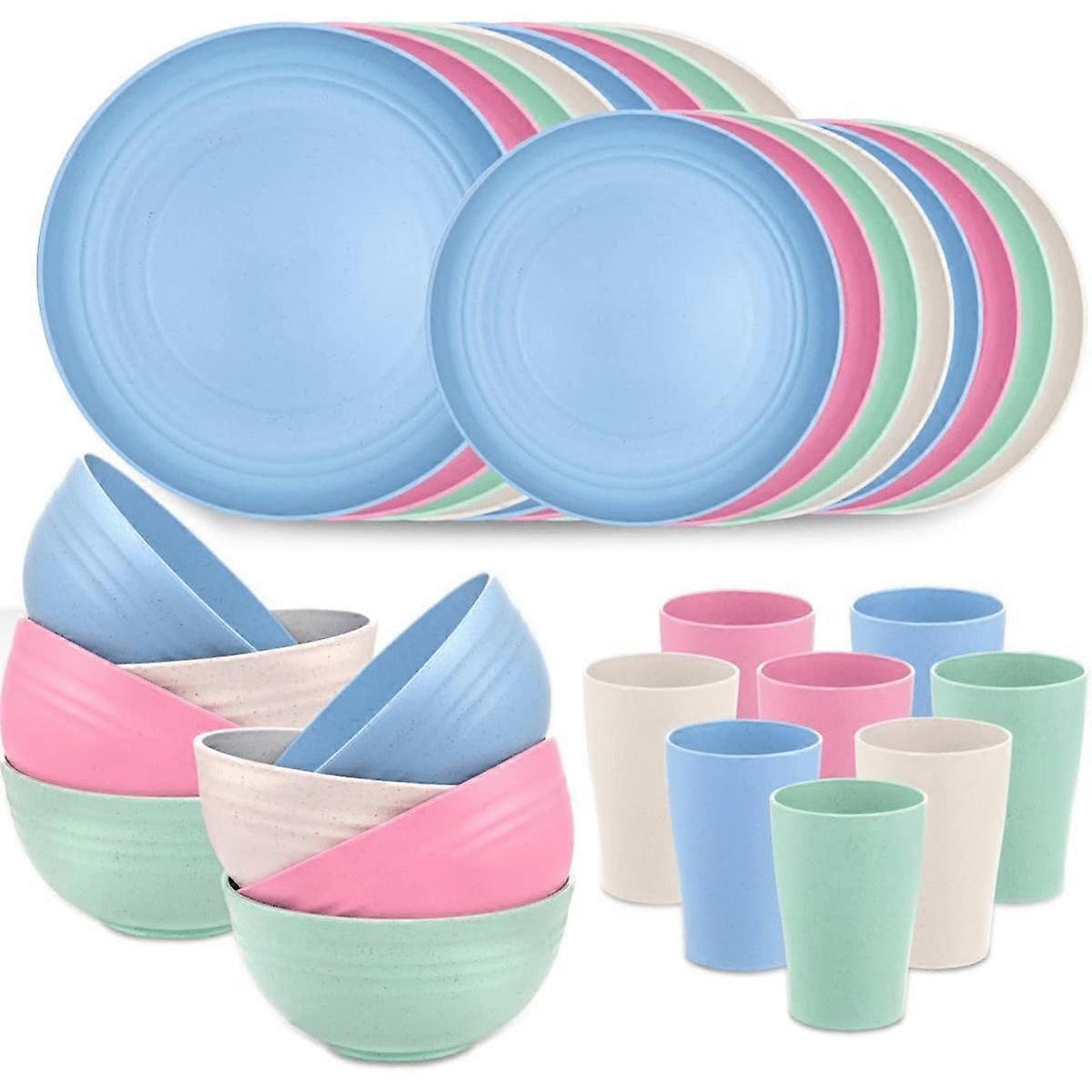 32pcs Unbreakable Wheat Straw Dinnerware Sets, Light Weight Reusable Dishwasher Microwave Safe, Plates, Cereal Bowls, Cups And Utensils Sets