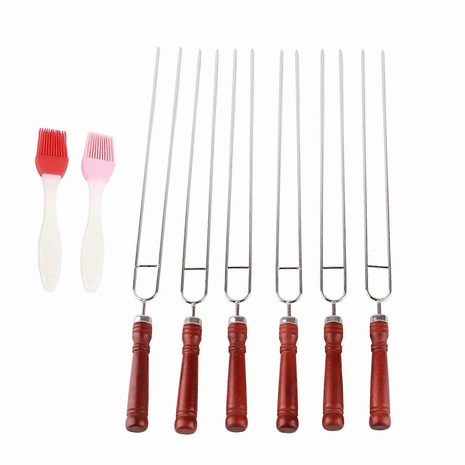 Stainless Steel BBQ Fork Set with 6pcs and 2pcs Silicone BBQ Brushes