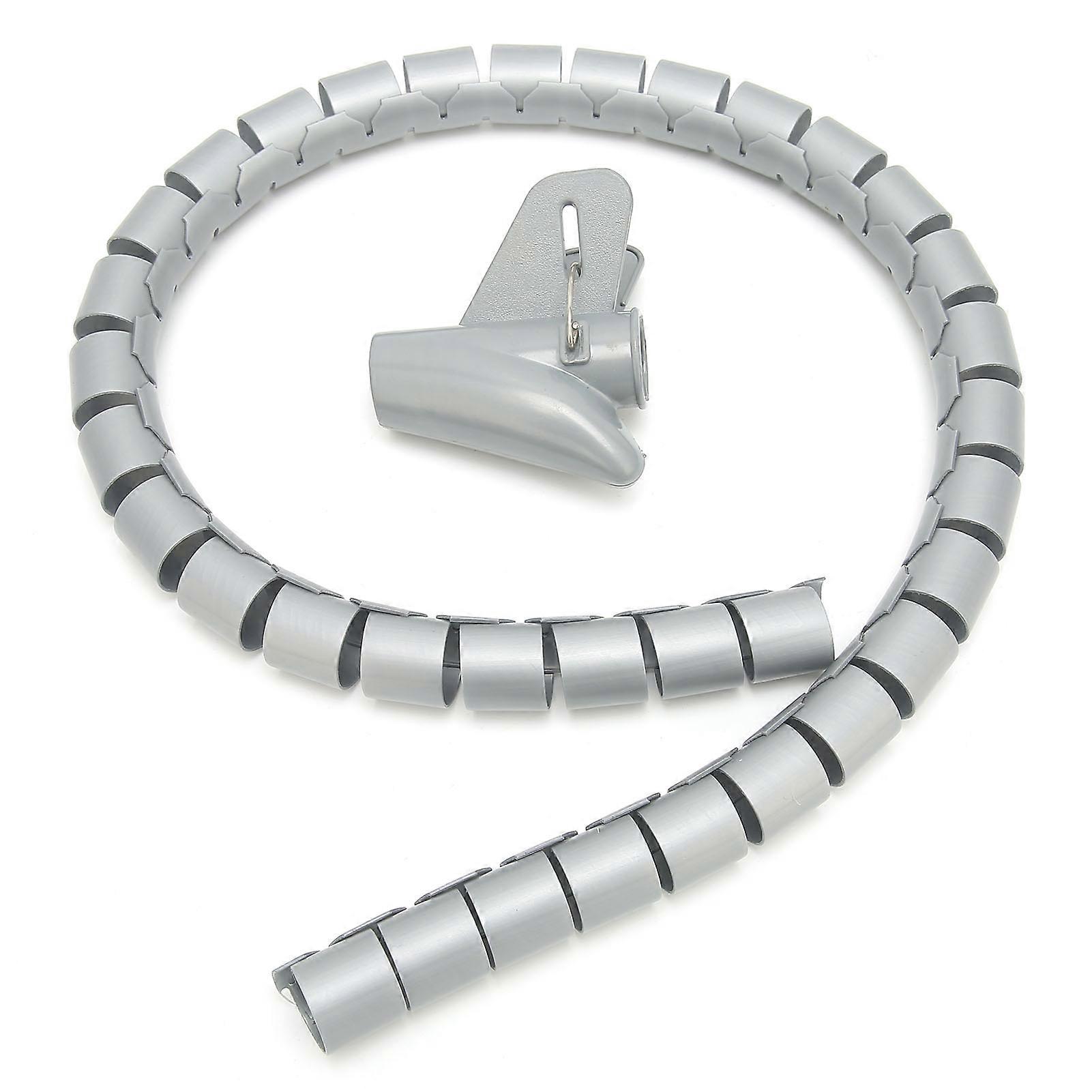 Coiled Wire Management Sleeve with Clip 10-meter GrayDia10mm Cable Organizer for Industrial Office Domestic Use