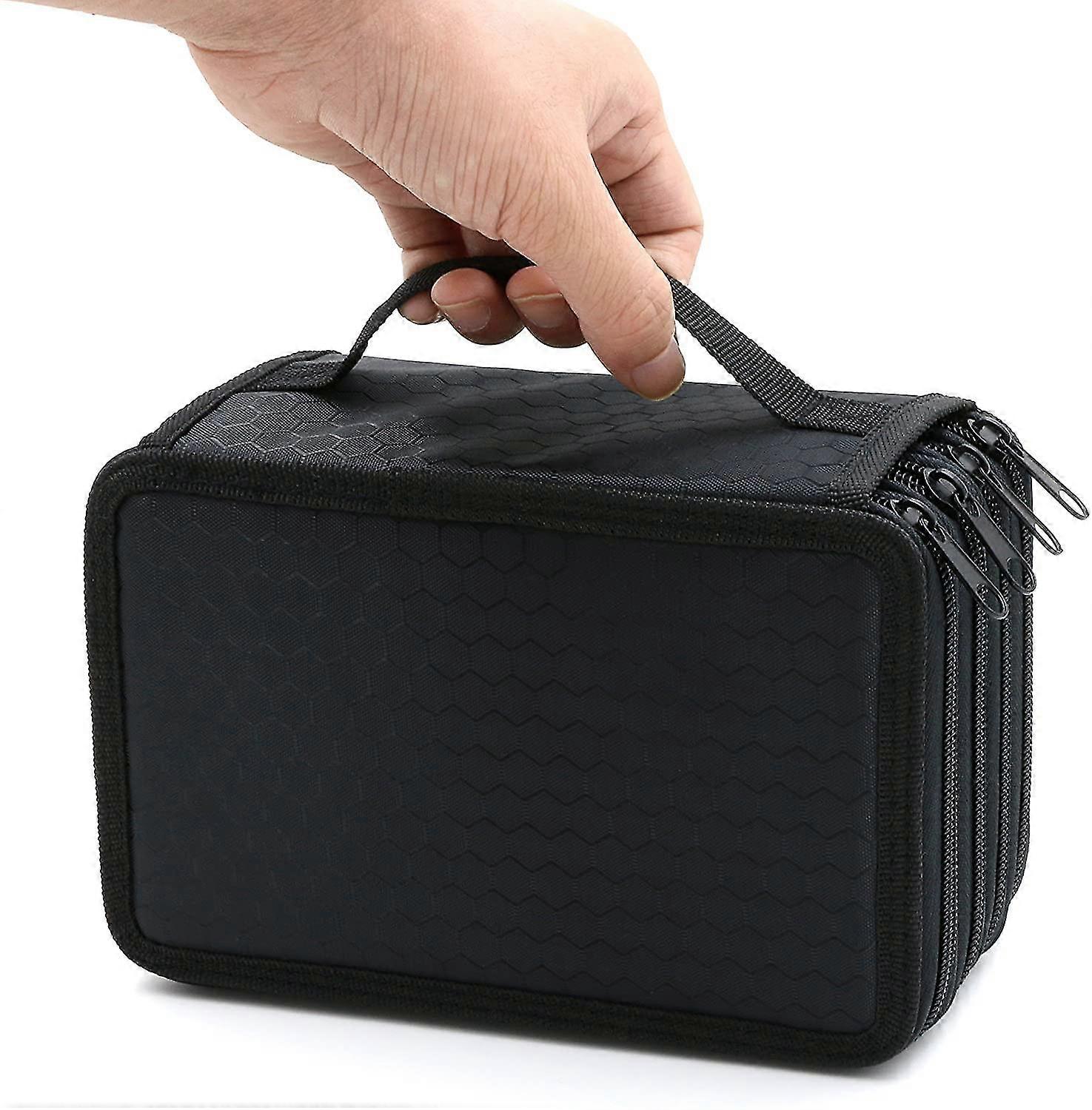 72 Slots 4-layer Zipper Pencil Case With Handle Strap, Oxford Fabric