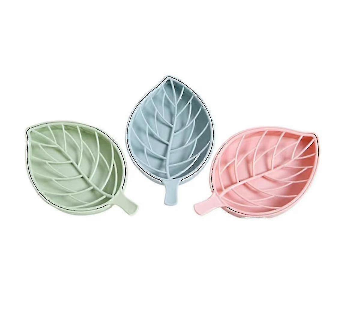 3 Pcs Plastic Leaf Shape Soap Box Dish Soap Storage Plate Tray Holder