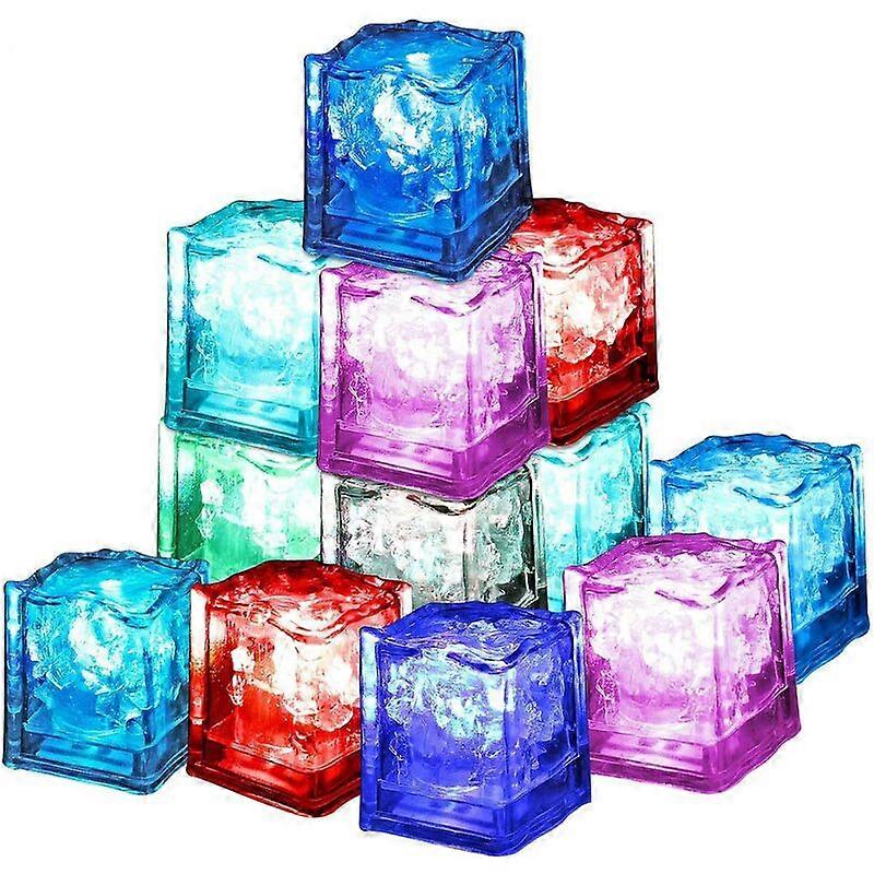 LED Illuminated Ice Cubes Set of 12 Colorful Squares for Champagne Towers, Parties, Weddings, Clubs and Bars, Slow Flash