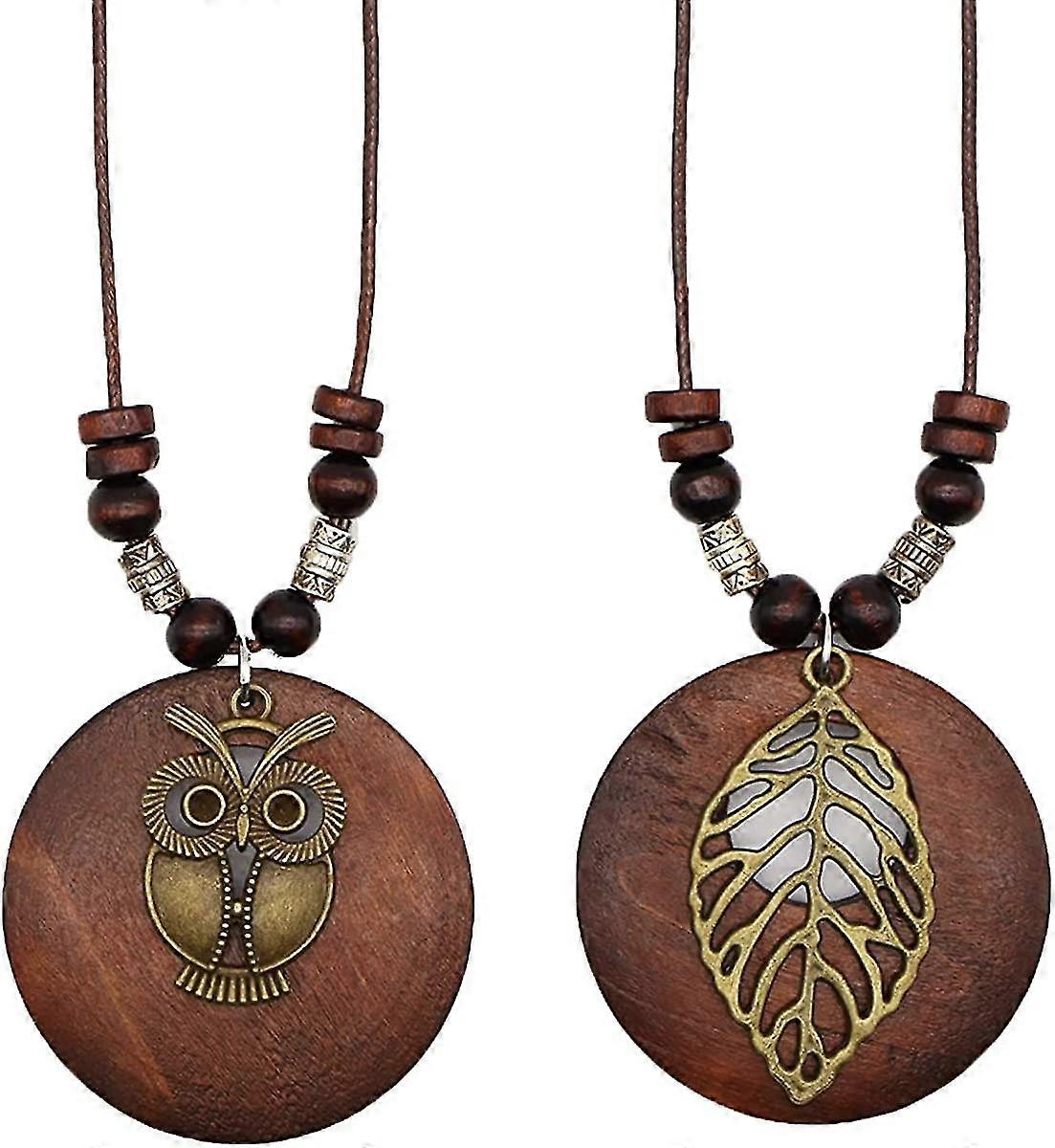 Collier pendentif en bois style course