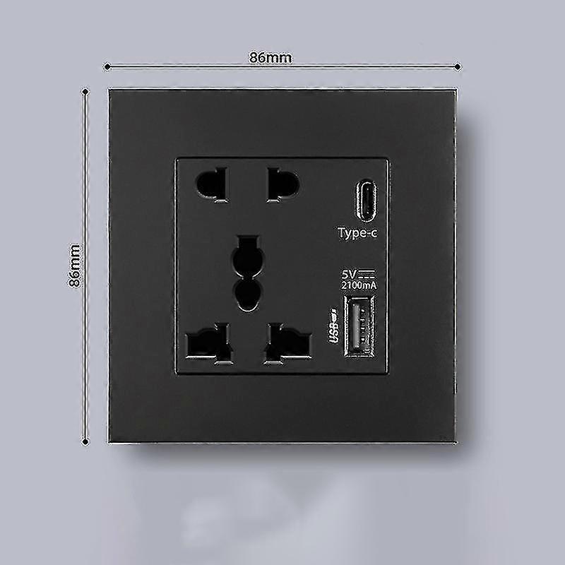 Power 2100ma Usb Outlet Crystal Glass Panel 13a Uk Wall Type C Interface Socket