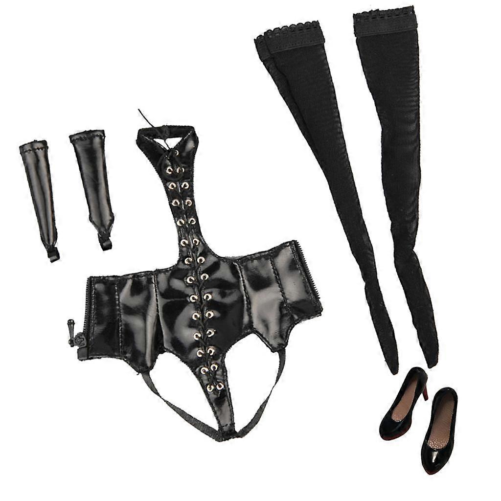 1/6 Black Lace Up Lingerie Suit + High Heels for 12