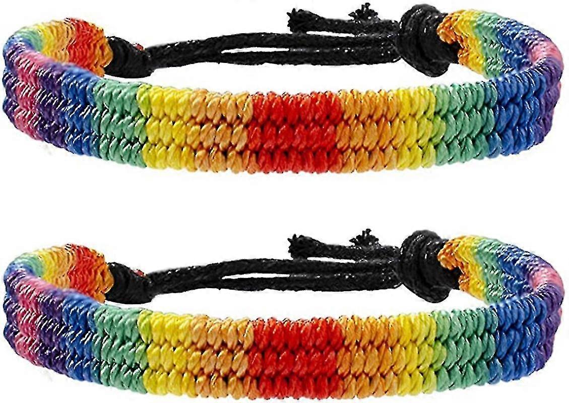 Six Color Rainbow Hand Braided Bracelet Friendship Bracelet Couple Bracelet - 2 Pcs