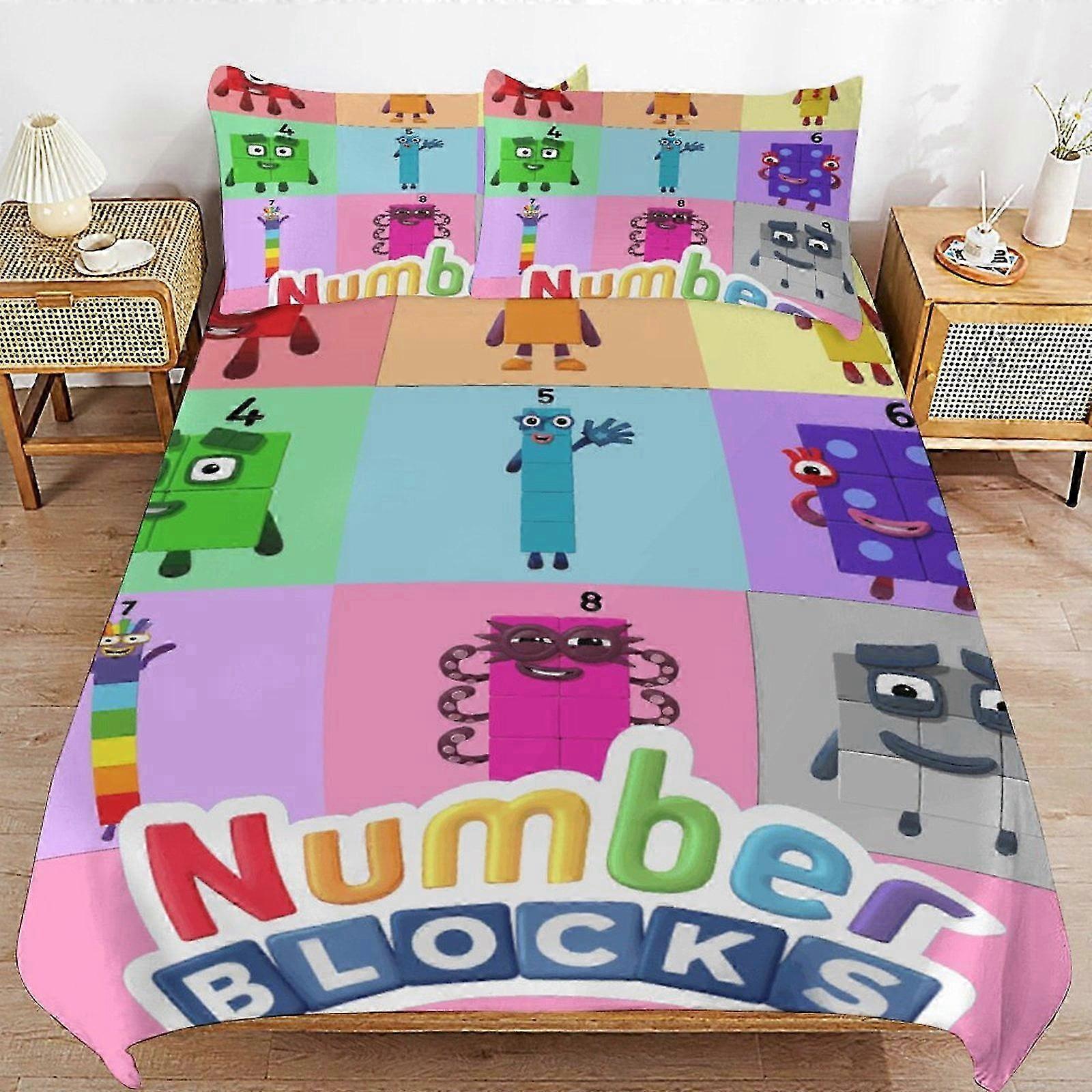 n1399 Lakan Numberblocks Sängpåslakan Sängkläder i mikrofiber Se3D-tryckt lättviktstäcke i 3 delar Se, (1 påslakan och 2 örngott) Säng S