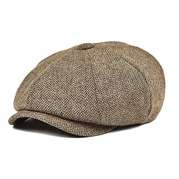 Flat Top Hat Herringbone Baker Hat bumbac Newsboy Hat Bereta Brown