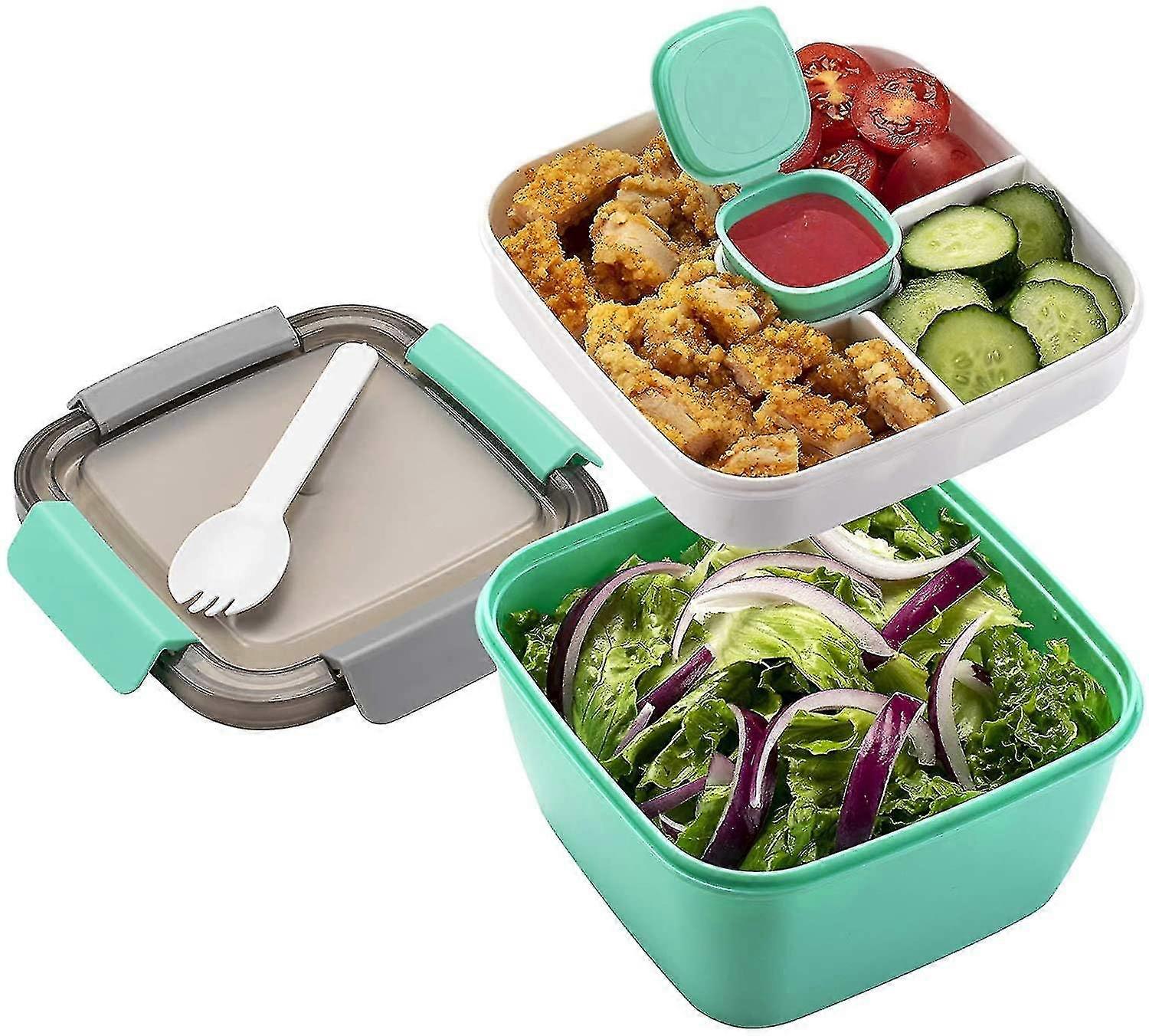 Boîte à lunch Étanche Bento Box Salad Container avec dressing Container 3 Compartiments Salad Box-to-go pour les salades
