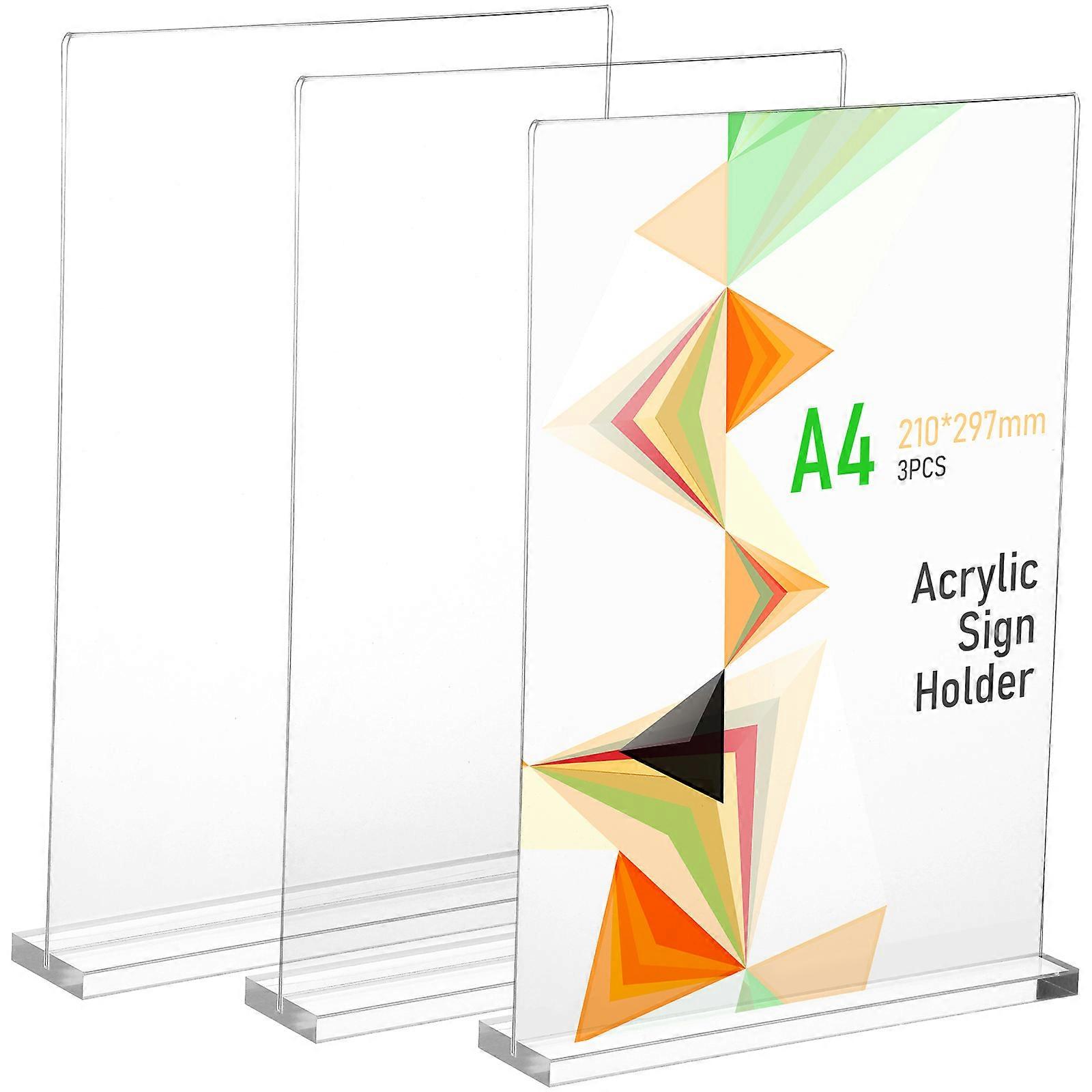 3pcs Table Sign Holders Menu Display Stands Clear Brochure Holders for Office Store Restaurant A4