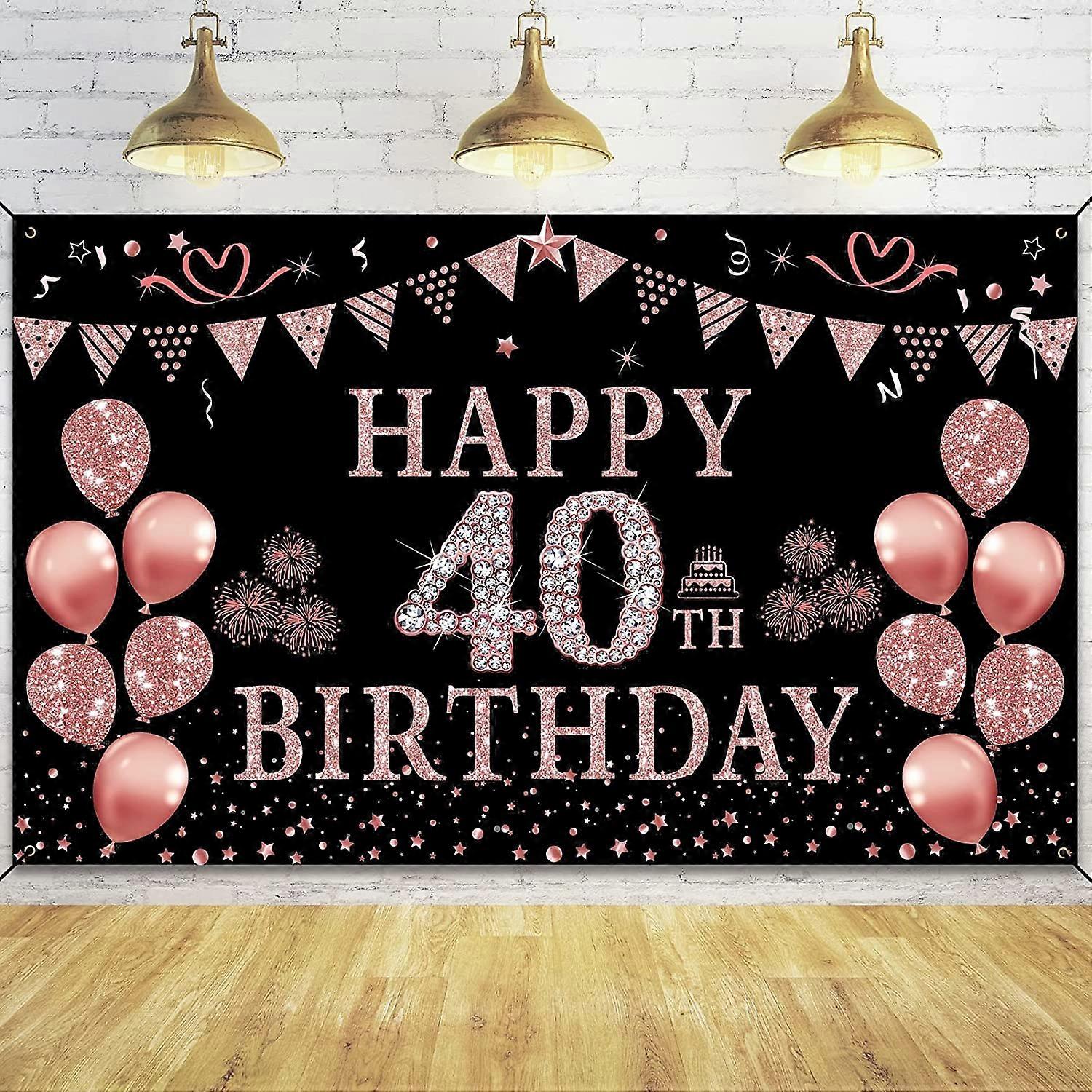 40. Geburtstag Banner 180x40 Cm – Schwarz-gold Mit Glitter, Für Party-Deko, Hintergrund, Wiederverwendbar