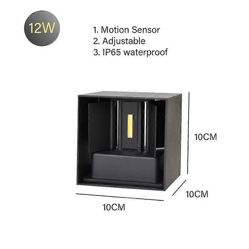 Motion Sensor Led Wall Lamp Ip65 Waterproof Aluminum Sconce Light Ac85-265V 12W Outdoor And Indoor Courtyard Bedroom Corridor