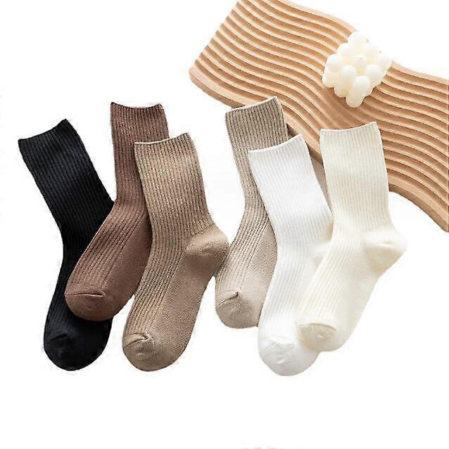 6 Pairs Of Solid Color Mid-Calf Cotton Socks