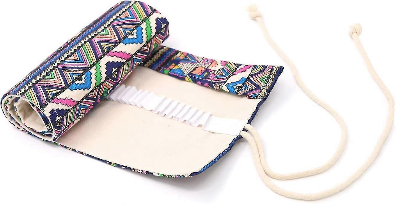 72 Slots Canvas Pencil Wrap Roll Up Case Holder Colored (ethnic)